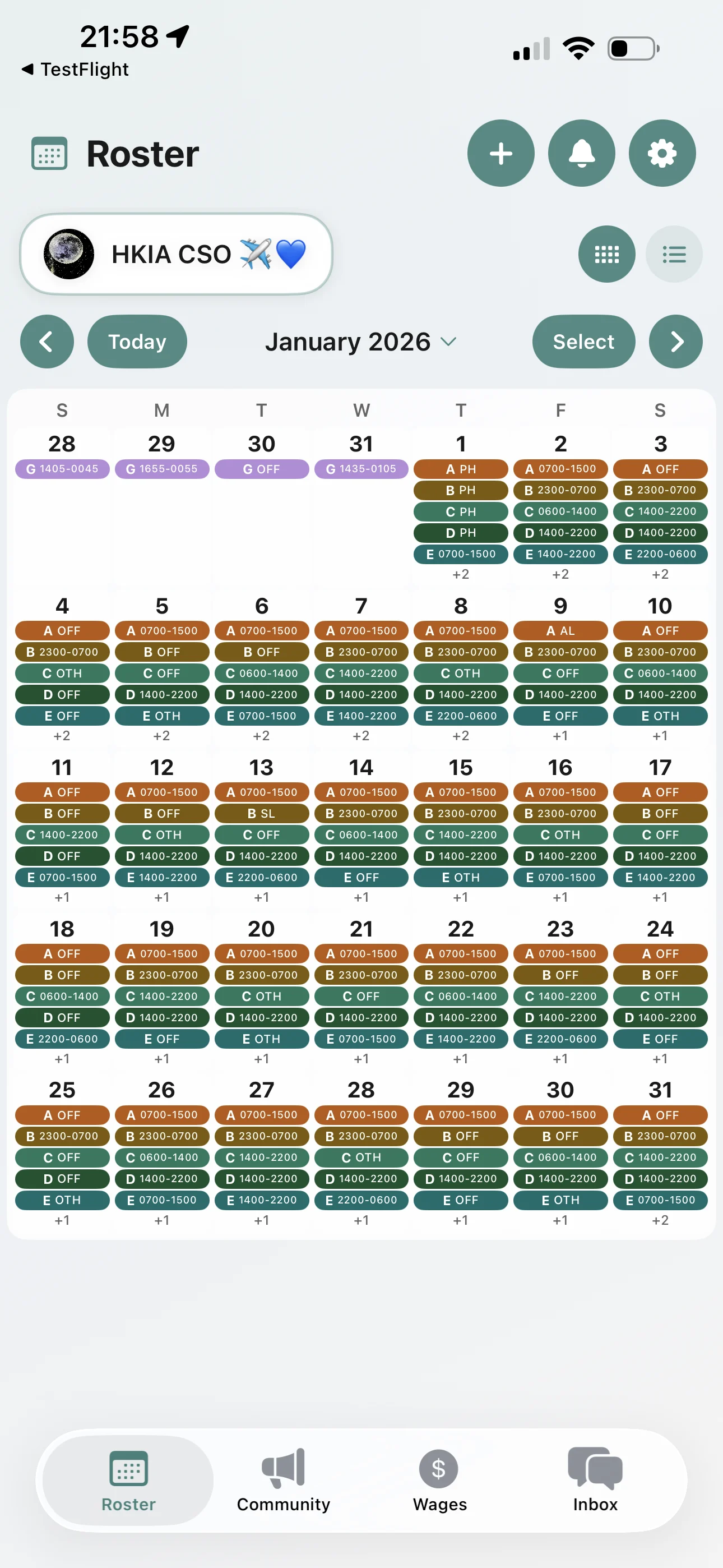 Rostr shared monthly calendar app screen